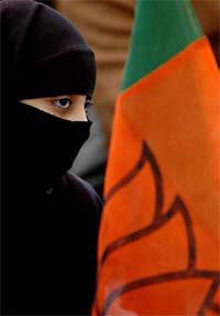 A Muslim woman during a protest by the NDA against the Governor of Goa S.C. Jamir