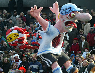 A carnival float shows German referee Robert Hoyzer during the traditional Rose Monday carnival parade