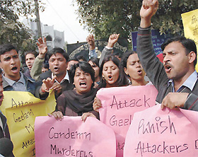Students of Zakir Hussain College protesting against the brutal attack on