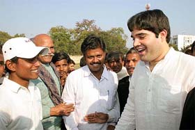 Youth BJP leader Varun Gandhi interacts with people during campaign in Patna