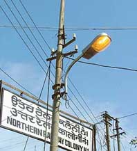 A streetlight switched on in Railway Colony