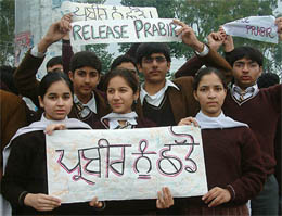 Students of DAV Public School hold a peaceful march to demand early release of Prabir Singh, who was kidnapped on February 7 evening, in Amritsar on Wednesday.