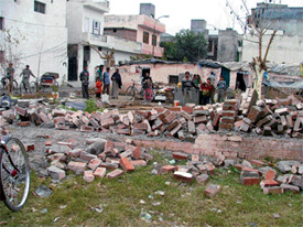The house of migrants that was demolished by some persons in Nehru Nagar in Ludhiana on Thursday