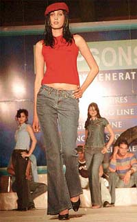 A model sashays down the ramp during the Goonj-2005 in Chandigarh