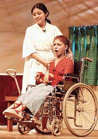 Divya Arora (on the wheel chair) in play Barefoot in the Park at Tagore Theatre in Chandigarh