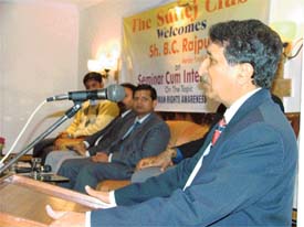Mr B.C. Rajput, a member of the Punjab State Human Rights Commission, delivers a lecture