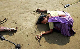 World Press Photo of the year 2004 won by Indian photographer Arko Datta of the Reuters news agency shows a woman in Cuddalore, Tamil Nadu, mourning the death of a relative who was killed in the Asian tsunami catastrophe