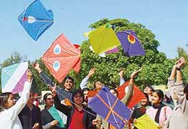 Youngsters fly kites to celebrate Basant at Leisure Valley, Sector 10, Chandigarh