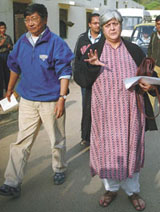 A.R. Geelani's lawyer Nandita Haksar at the Crime Branch office at Chanakya Puri in the Capital