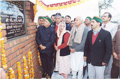 The Himachal Pradesh Chief Minister, Mr Virbhadra Singh, lays the foundation stone of a bus stand at McLeodganj on Sunday.