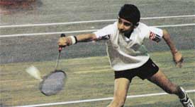 Young players during a semifinal match on the second day of the District Sub-Junior Badminton Championship