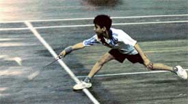 Young players during a semifinal match on the second day of the District Sub-Junior Badminton Championship