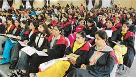 Students of Guru Nanak Institute of Management and Technology, Gujjarkhan Campus, at their annual convocation and prize distribution function in Ludhiana on Sunday
