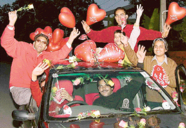 Zipping down the road to affection: For revellers, it was time to display love with flowers and balloons on St. Valentines Day in Chandigarh on Monday.