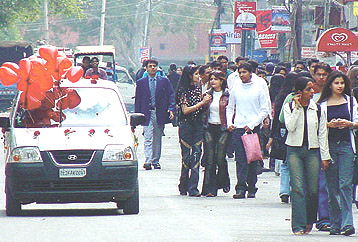 A view of Kamla Nagar on the occasion of Valentines Day in the Capital on Monday. 