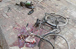 A view of the place where a blast killed a service centre owner in Ludhiana on Monday. 