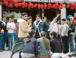 Youngsters celebrate Valentines Day at Sarabha Nagar in Ludhiana on Monday.