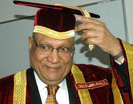 Dr Swraj Paul after receiving an honorary doctorate from Punjab Technical University during its third convocation held at Mohali on Thursday.