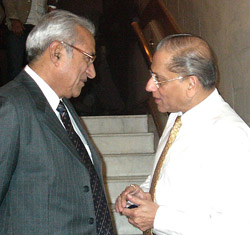 BCCI president Ranbir Singh  with former chief Jagmohan Dalmiya before a meeting of the cricket body in New Delhi