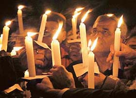 The teaching and non-teaching staff of Panjab University hold a candlelight procession in Chandigarh