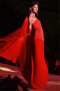 A model displays a collection entitled Ripple-Summer 2005 by designer Wendell Rodricks