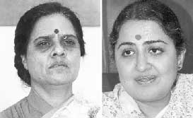 New National Commission for Women Chairperson Girija Vyas (left) and her predecessor Poornima Advani