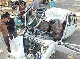The condition of a Maruti car after the accident at Mullanpur Garibdass