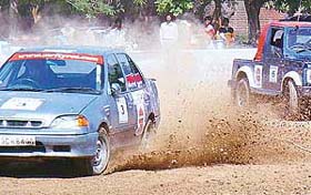 Participants of the Autocross negotiate dirt tracks as part of the Indian Oil Flat Track Autocross on Sunday at Sector 17, Chandigarh