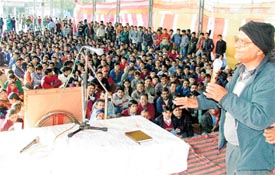 The central spokesman of the Communist Party of Nepal, Mr Chin Bahadur, addresses a congregation in Ludhiana on Sunday