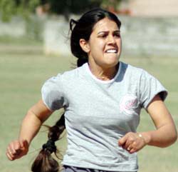 An athlete in action during the annual athletics meet of Satish Chander Dhawan Government College in Ludhiana