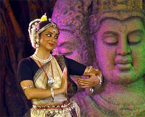 Odissi dancer Sharmila Biswas performs during the Elephanta Festival at an island near Mumbai on Sunday