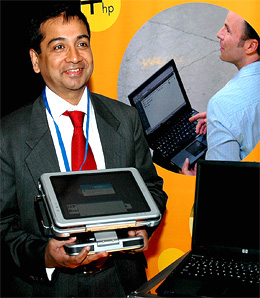 Ravi Swaminathan, VP, Personal Systems Group Hewlett-Packard India, launches HPs extensive business notebook in New Delhi on Tuesday