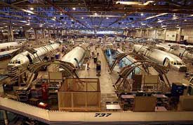 The 737 fuselage manufacturing facility at the Boeing aircraft plant in Wichita, Kan., is shown on January 21, 2004. 