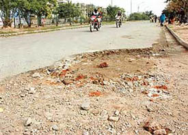 The dilapidated condition of roads in the Industrial Area, Panchkula, shows the apathy of the government towards development of the area. 