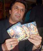 Mangal Dhillon with pirated CDs of Khalsa seized during raids in Ludhiana on Wednesday
