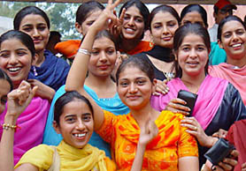 Girls of Dev Samaj College for Women, Ferozepore, after winning the first prize in giddha at Jhankar-2005 at Panjab University, Chandigarh, on Thursday. 