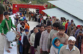 Devotees outside Jayanti Devi temple, Majri village, near Kharar on Thursday.