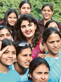 Top woman golfer Irina Brar with her college mates after being declared sports queen of MCM College, Chandigarh