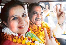 The victorious Congress candidate from the Ambala City constituency, Mr Venod Sharma, in Ambala on Sunday