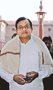 Union Finance Minister P. Chidambaram arrives at his office in New Delhi on Sunday.