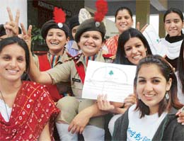Some of the prizewinners of the GCG-11 after the annual prize distribution function of the college in Chandigarh on Monday. 