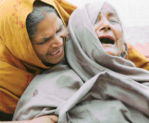Grieving members of the family of ASI Kali Ram who shot himself dead in the Police Lines, Sector 26, Chandigarh, on Monday