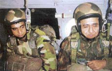 Lieut-Gen Tej Pathak (right) and his son Lieutenant Varun in a ready position to take a para-jump.