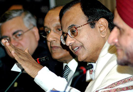 Finance Minister Palaniappan Chidambaram addresses a National Conference on Union Budget 2005-06 at the Federation of Indian Chamber of Commerce and Industry (Ficci) in New Delhi on Wednesday.
