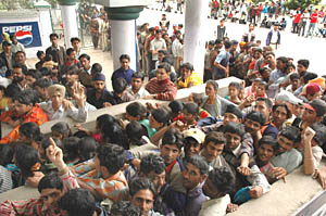 Long queues outside the ticket counter at the PCA Stadium, Mohali on Friday.