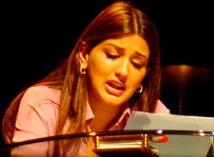 Of life and dreams: Sonali Bendre and Farooque Sheikh are caught in a reflective moment as they enact their roles in "Aapki Soniya" directed by Salim Arif, at Tagore Theatre on Friday evening. 