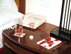 A bloodstained table in room No. 114 of Park Plaza Hotel, Ludhiana, on Friday. 