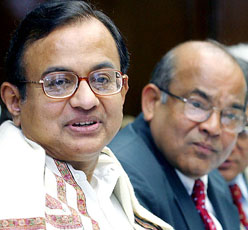 Finance Minister P. Chidambaram with Governor of Reserve Bank of India Y.V. Reddy at RBIs central board meeting in New Delhi on Saturday. 