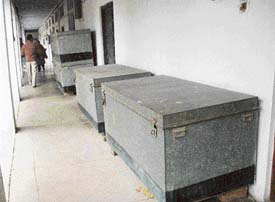 Many of the archaeological collections of the Department of Ancient History and Archaeology at Panjab University locked in the boxes outside its museum in the old correspondence building for want of space.