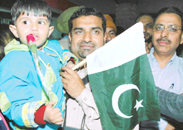 A family which arrived from Lahore on their first visit to India, at Sector 16 cricket stadium in Chandigarh on Sunday.